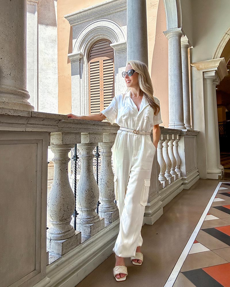 chic travel outfit womens jumpsuit cream