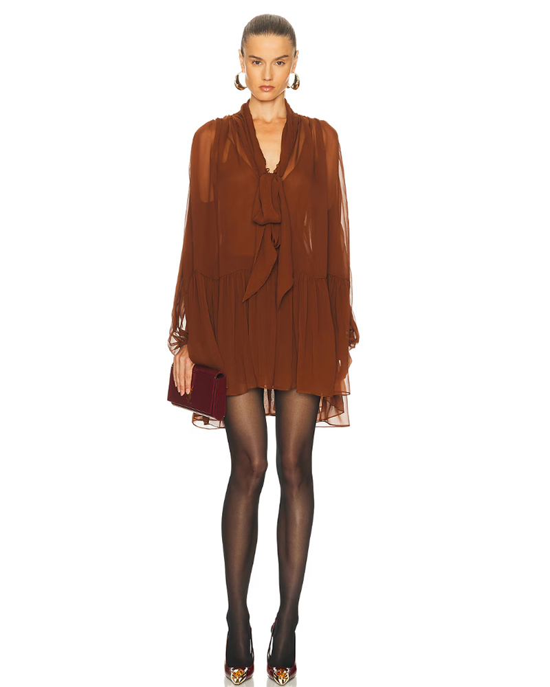 winter fashion 2025 sheer mini dress brown saint laurent