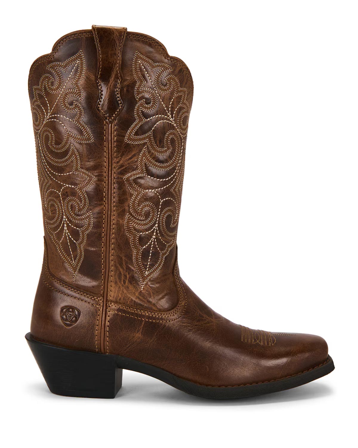 ariat cowboy boots for women in brown leather with stitching