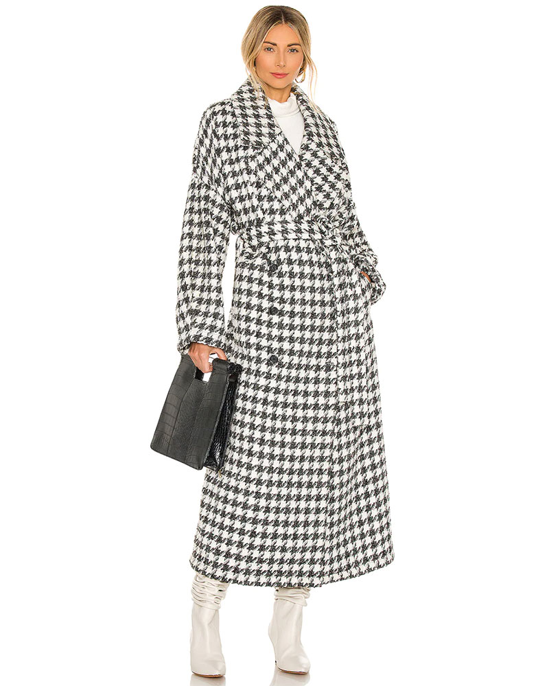womens houndstooth coat black white long belted