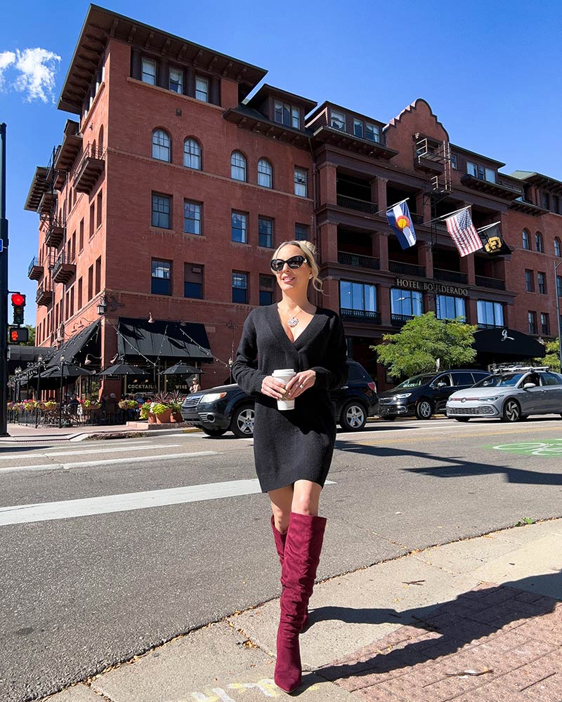 black sweater dress long sleeve short womens fashion blogger