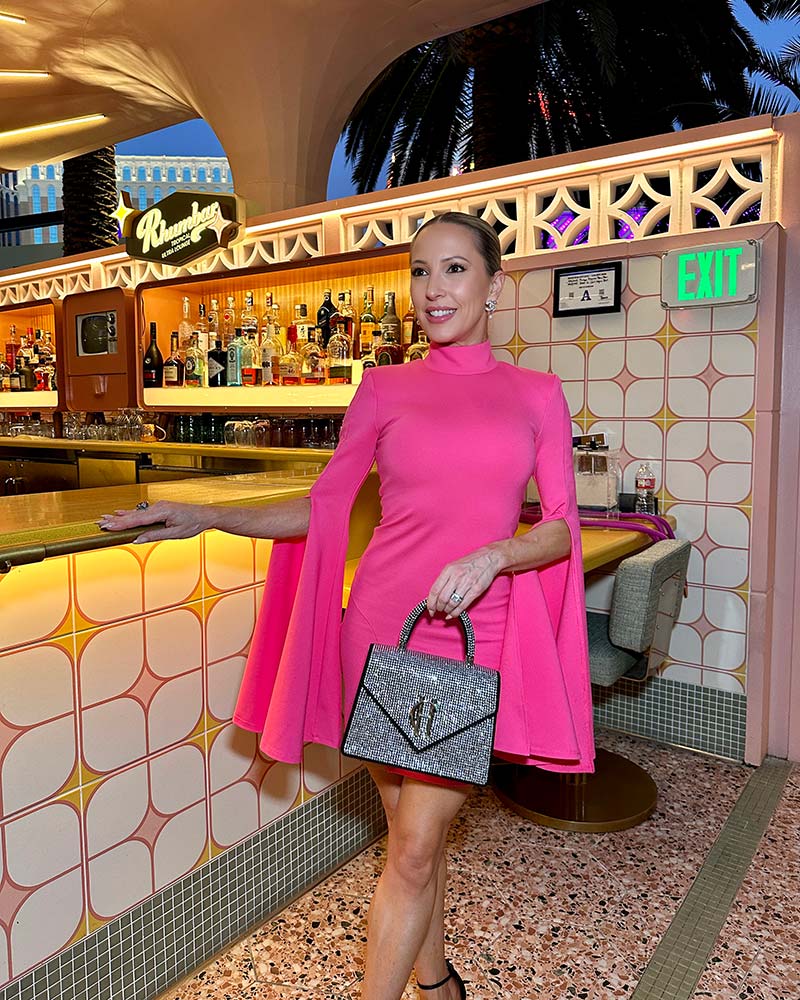 fall outfit idea pink long sleeve dress going out glam