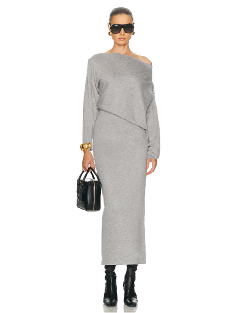 maxi sweater dress outfit grey