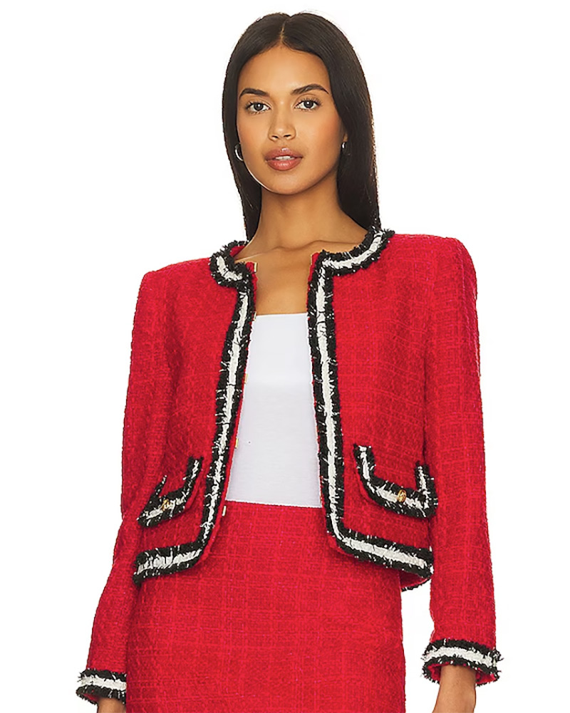womens red tweed blazer skirt set alice olivia