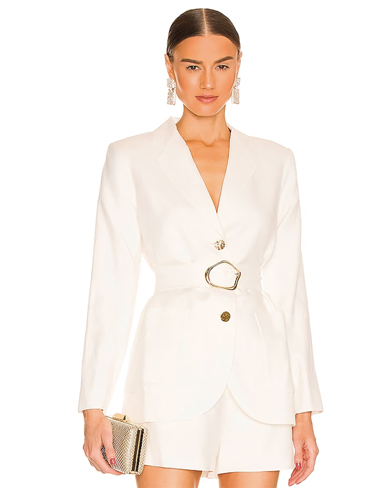 white blazer outfit belted