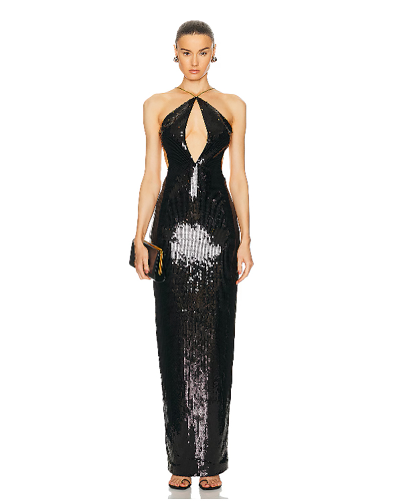 classy christmas dress backless black sequin dress long Monot