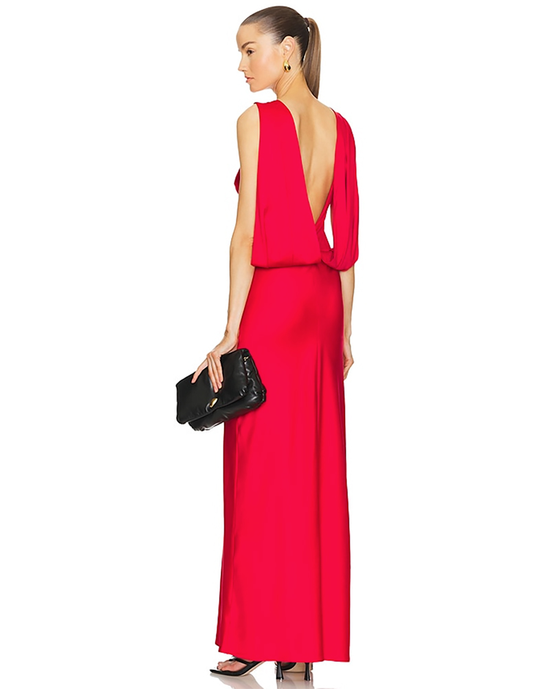 formal christmas party dress red satin gown black tie