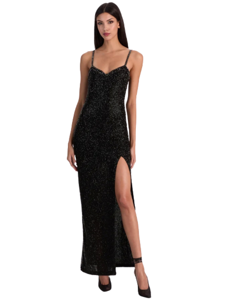 best christmas party dress 2025 alice olivia embellished maxi dress