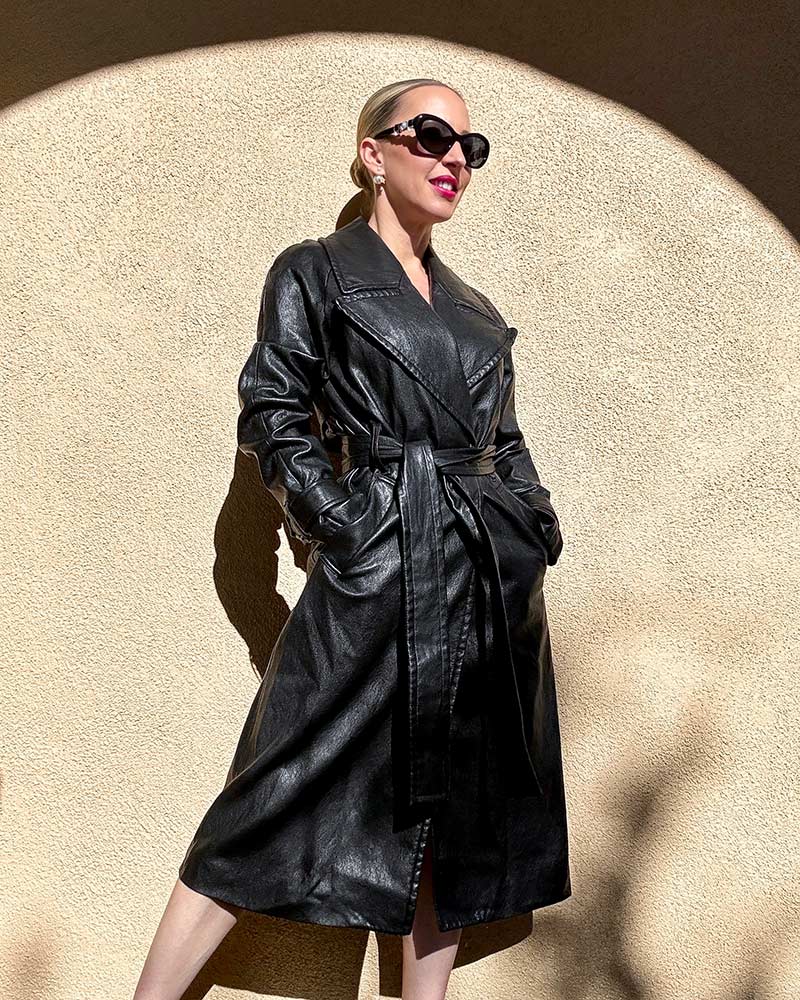 express clothing subscription box black leather trench coat