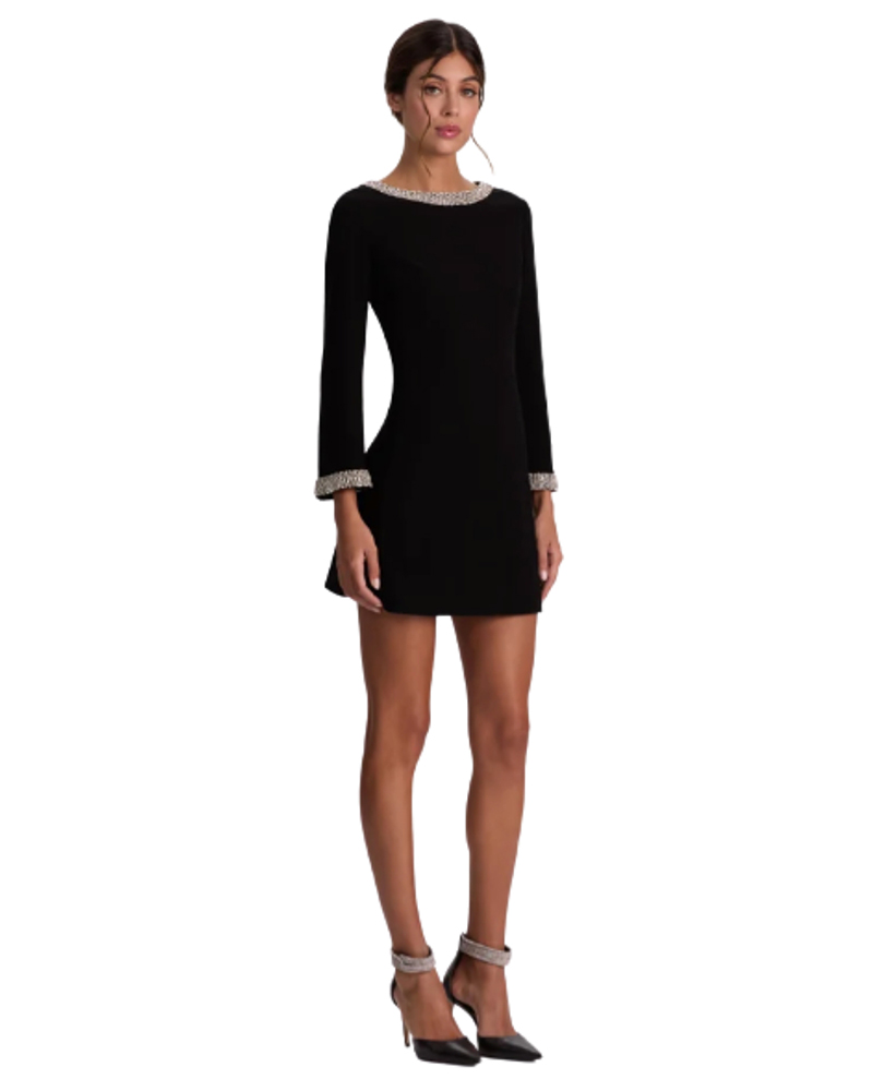 holiday party dress Alice Olivia Mailynn embellished long sleeve black dress