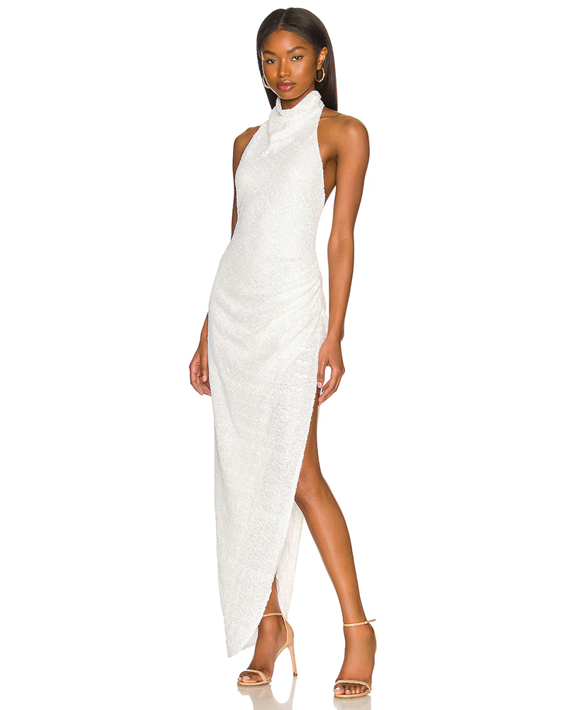 holiday party dress sexy white sequin maxi