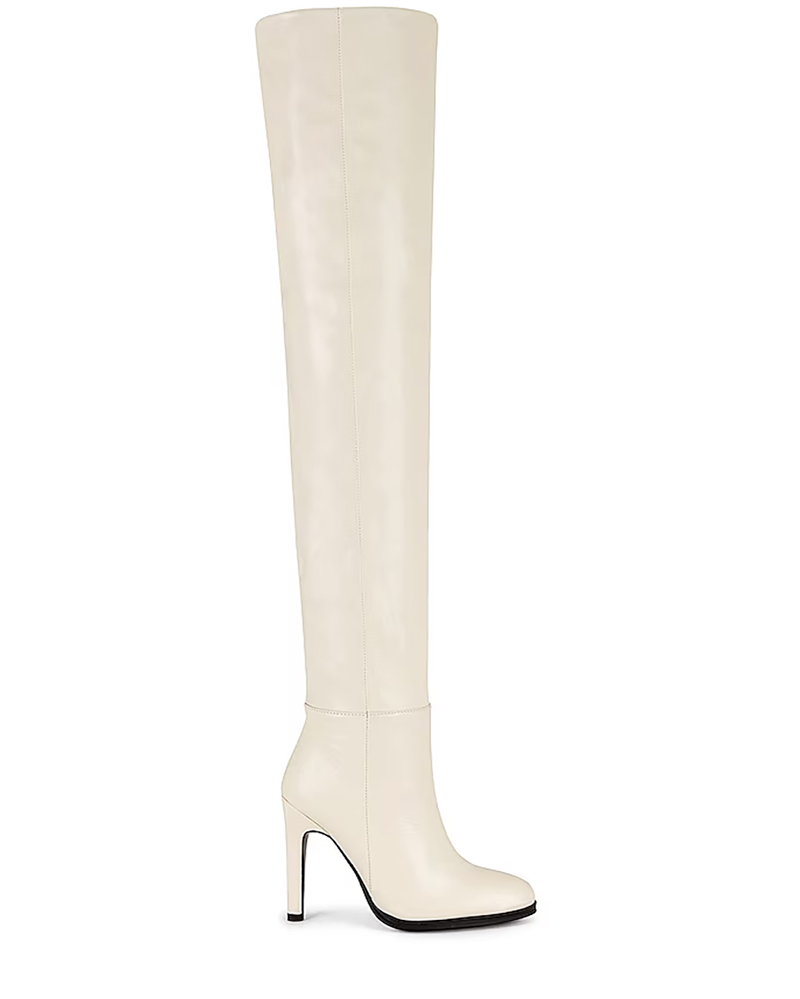 whited heeled boots over the knee round toe