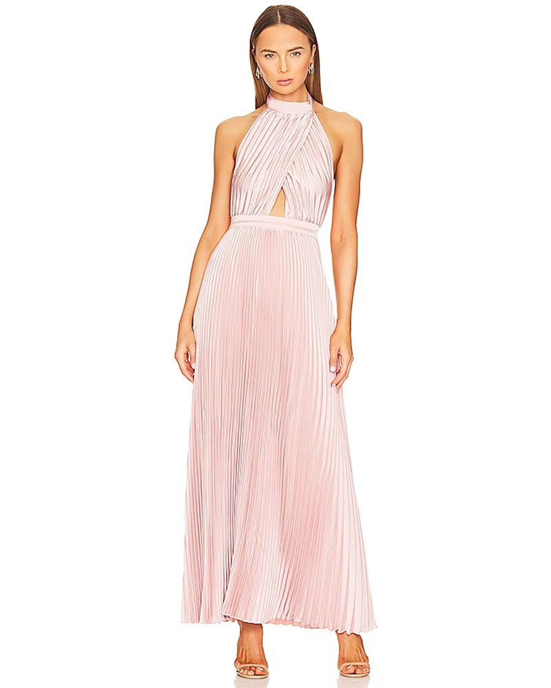 elegant wedding guest dress pink maxi