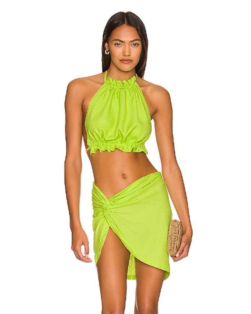 lime green swimwear set skirt top