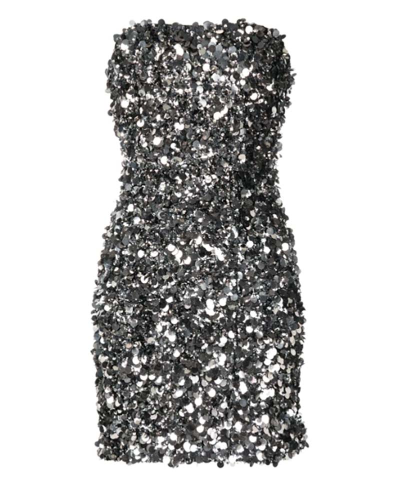 new years eve party dress silver sequin mini strapless