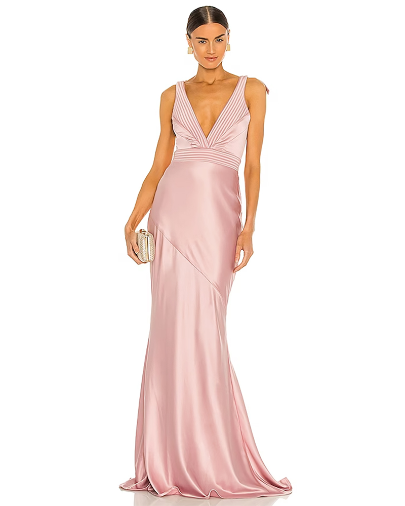 what wear spring wedding 2024 black tie formal gown pink