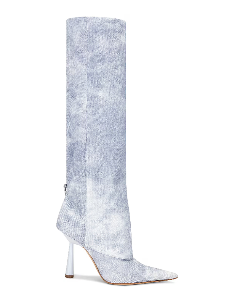 womens denim knee high boots high heel blue