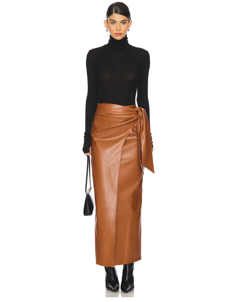 brown leather maxi skirt in style 2025