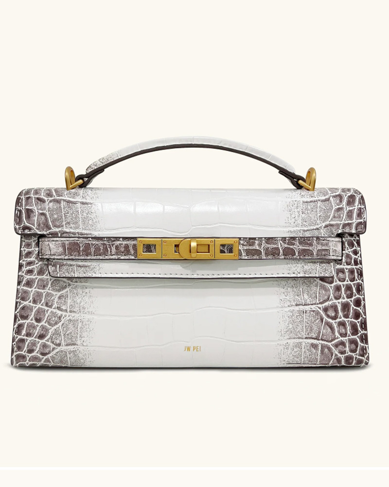 JW pei top handle gold lock bag white croc himalayan