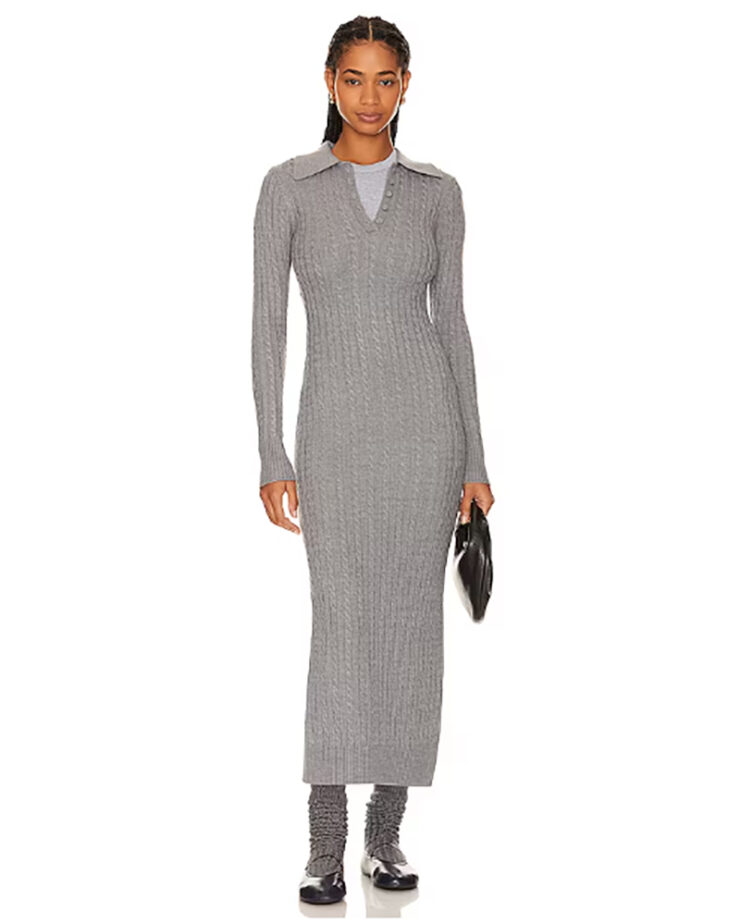 Polo Dress Outfit Ideas Everyone Will Want To Wear In 2024 The 30   Polo Dress Fashion Trend Grey Maxi Cable Knit 740x924 