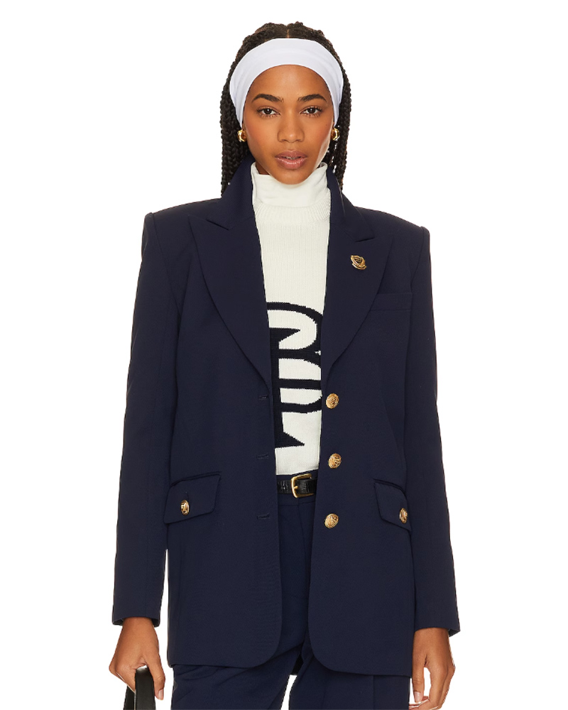 preppy outfit idea navy blazer womens