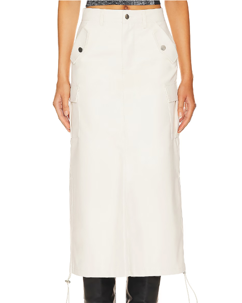 white midi skirt faux leather