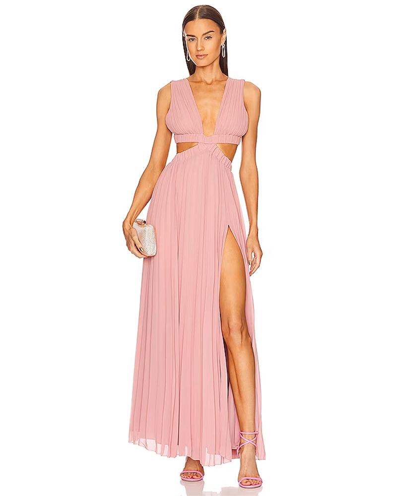 anyone but you bea pink gown wedding guest dress sydney sweeney