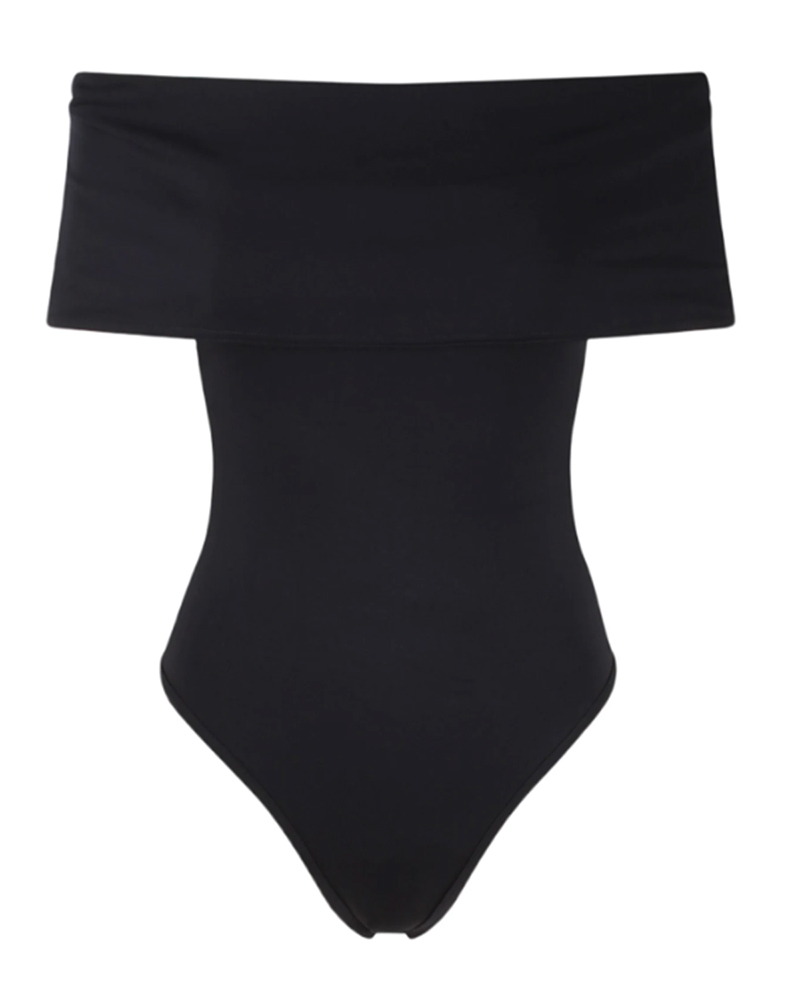 flattering swimwear womens designer black off shoulder one piece