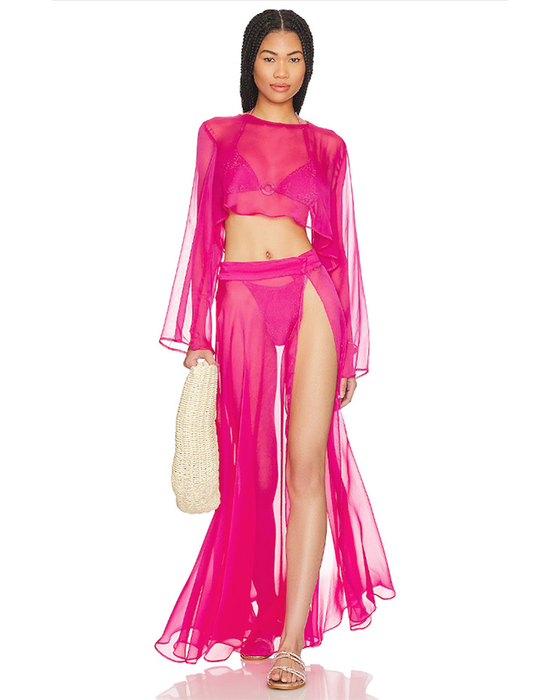 elegant pool outfit beach coverup pink maxi skirt matching top