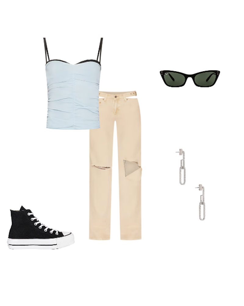 converse outfit ideas jeans bustier black high tops