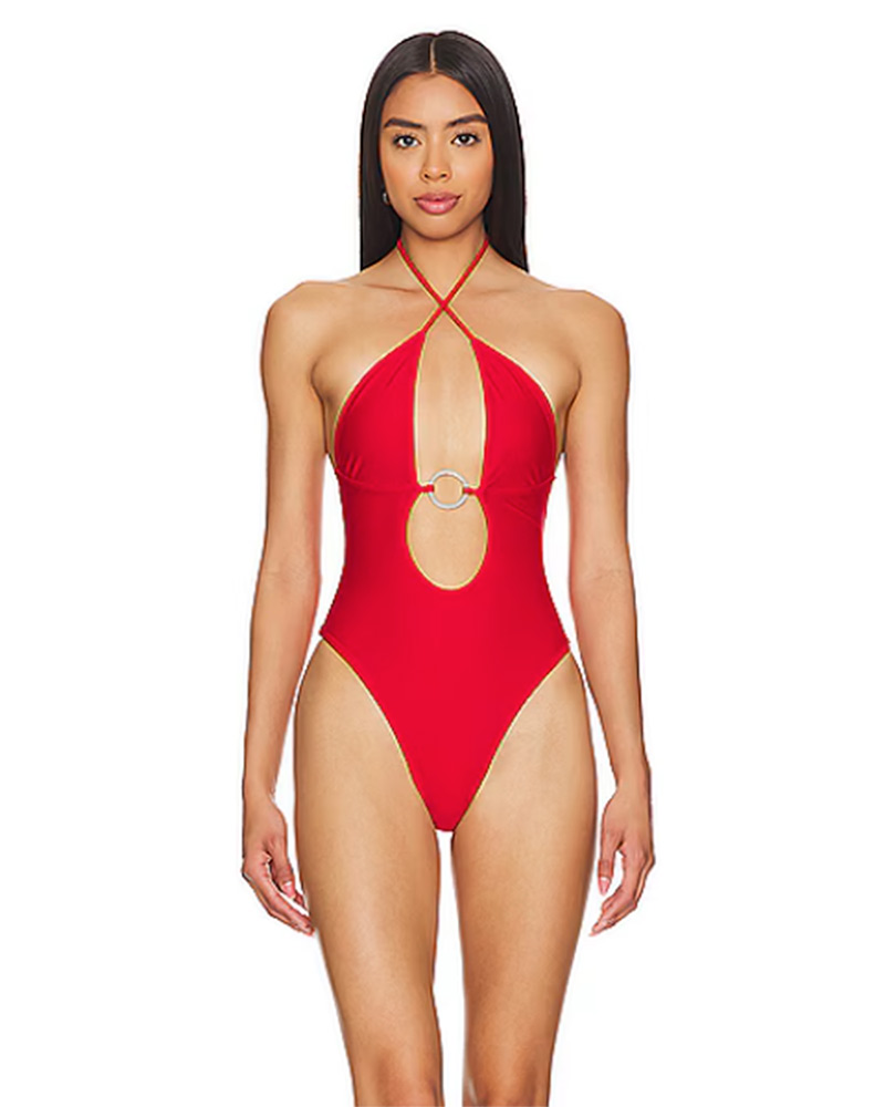hottest one piece swimsuit red cut out