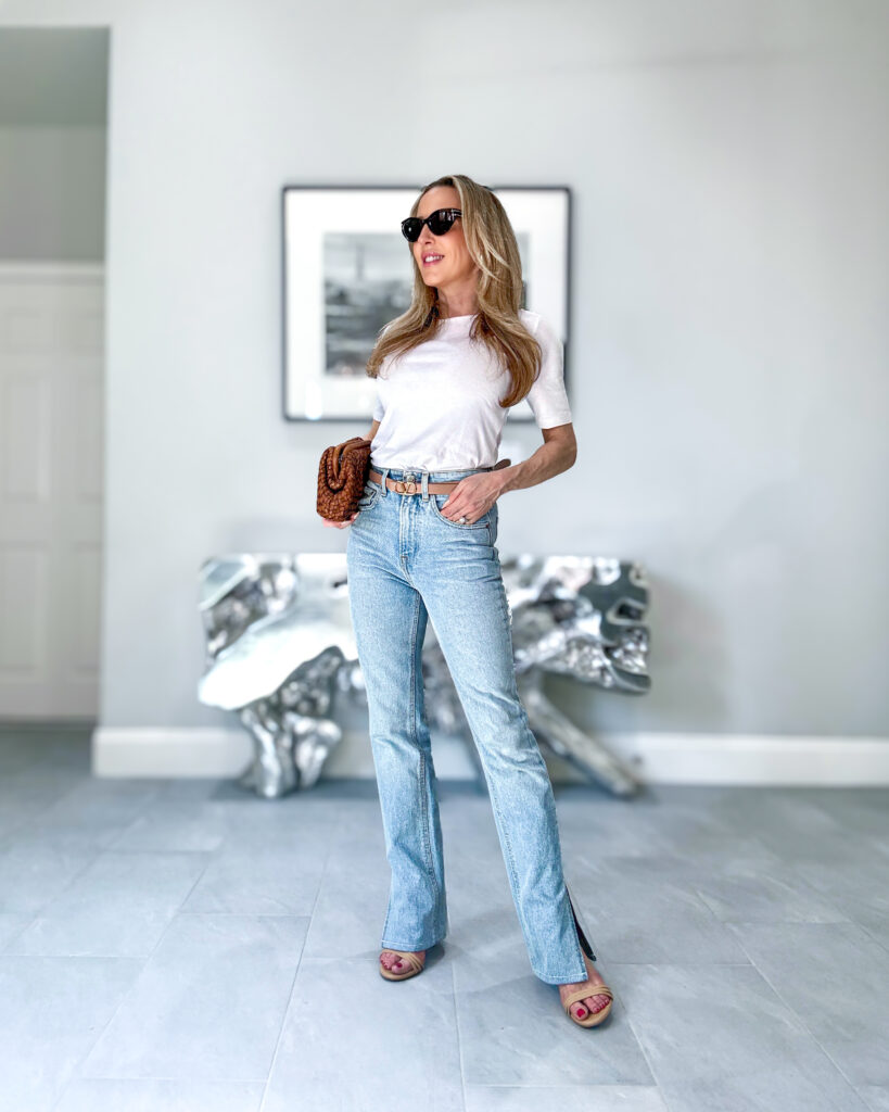 high waisted jeans outfit white tshirt classic style