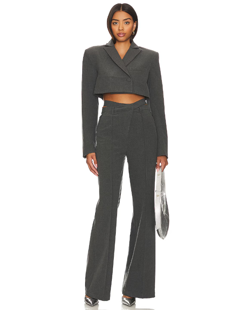 high waisted pants suit womens grey