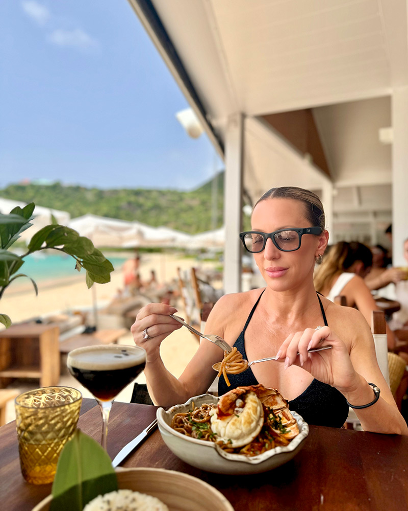 Ray-Ban Meta smart glasses wayfarer eve dawes lunch St Barths beach