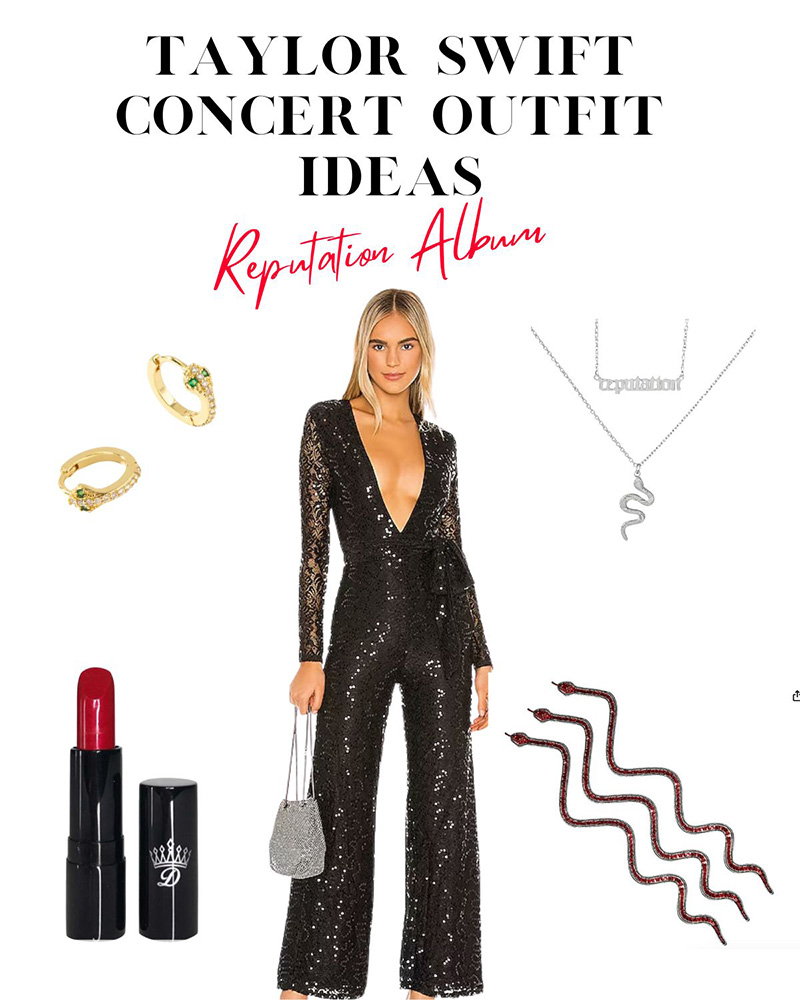 Taylor Swift concert outfit ideas reformation black sequin jumpsuit