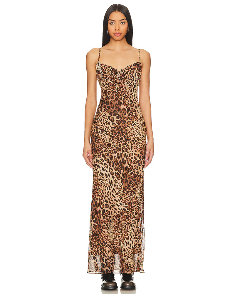 Leopard print slip dress maxi cheap