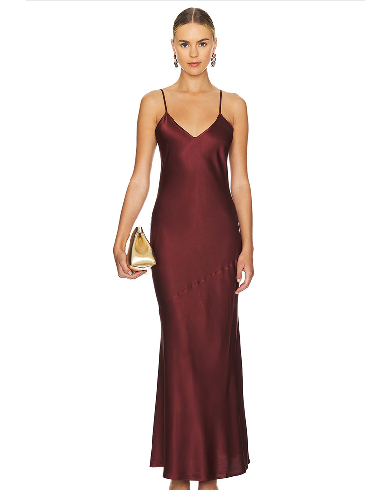 burgundy satin slip maxi dress fashion trends