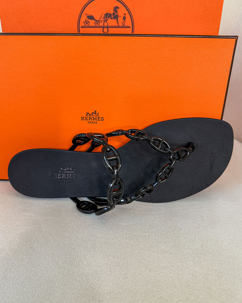 hermes island sandals black rubber flip flops