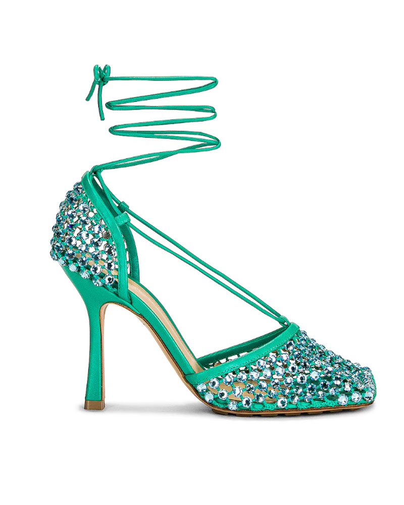 Bottega Veneta stretch lace up sandals green sequin