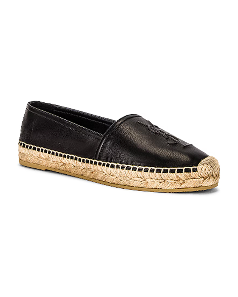 best designer flat espadrille black leather saint laurent