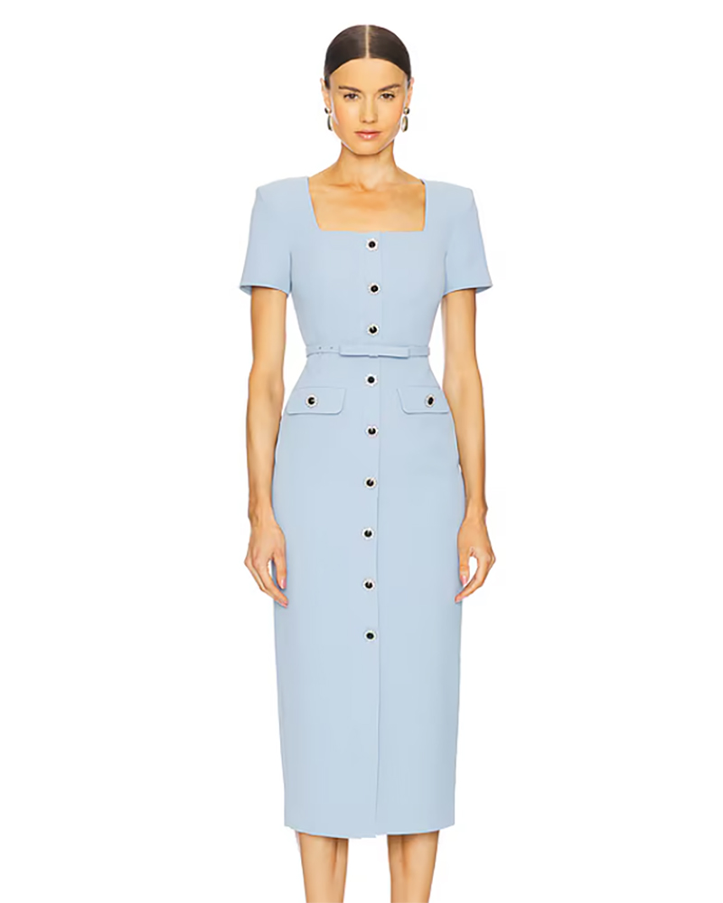 first lady fashion elegant blue midi dress