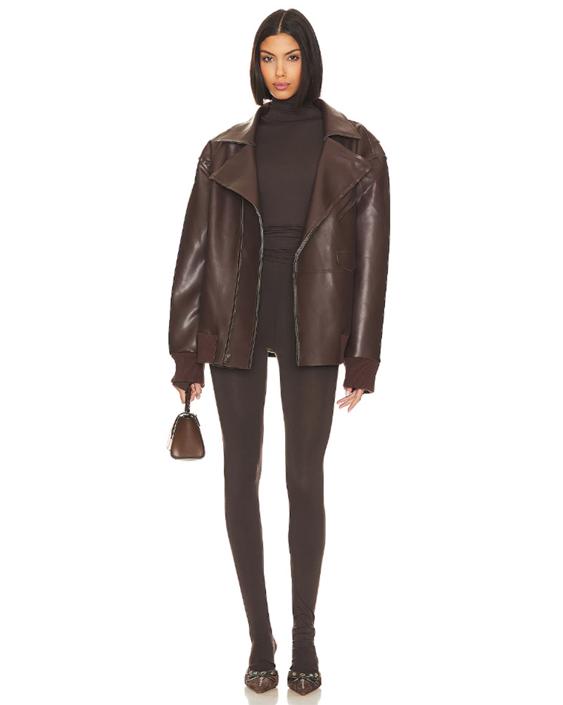 fashion inspiration 2025 brown outfit leather jacket