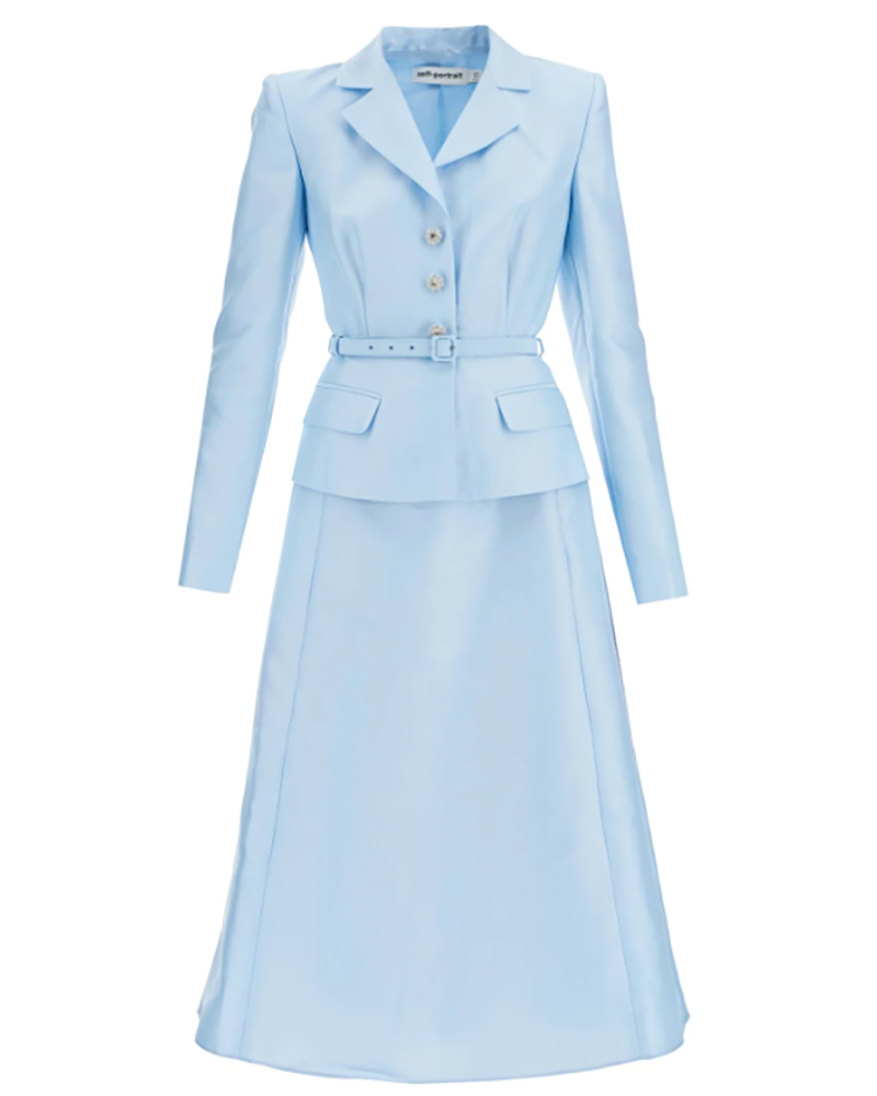 first lady outfit long sleeve blue midi dress