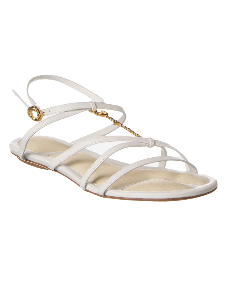 white flat sandals strappy gold hardware womens Jacquemus