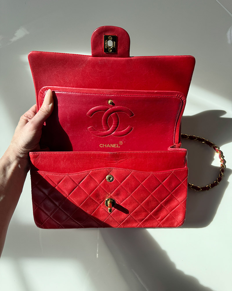 chanel classic flap bag red gold hardware