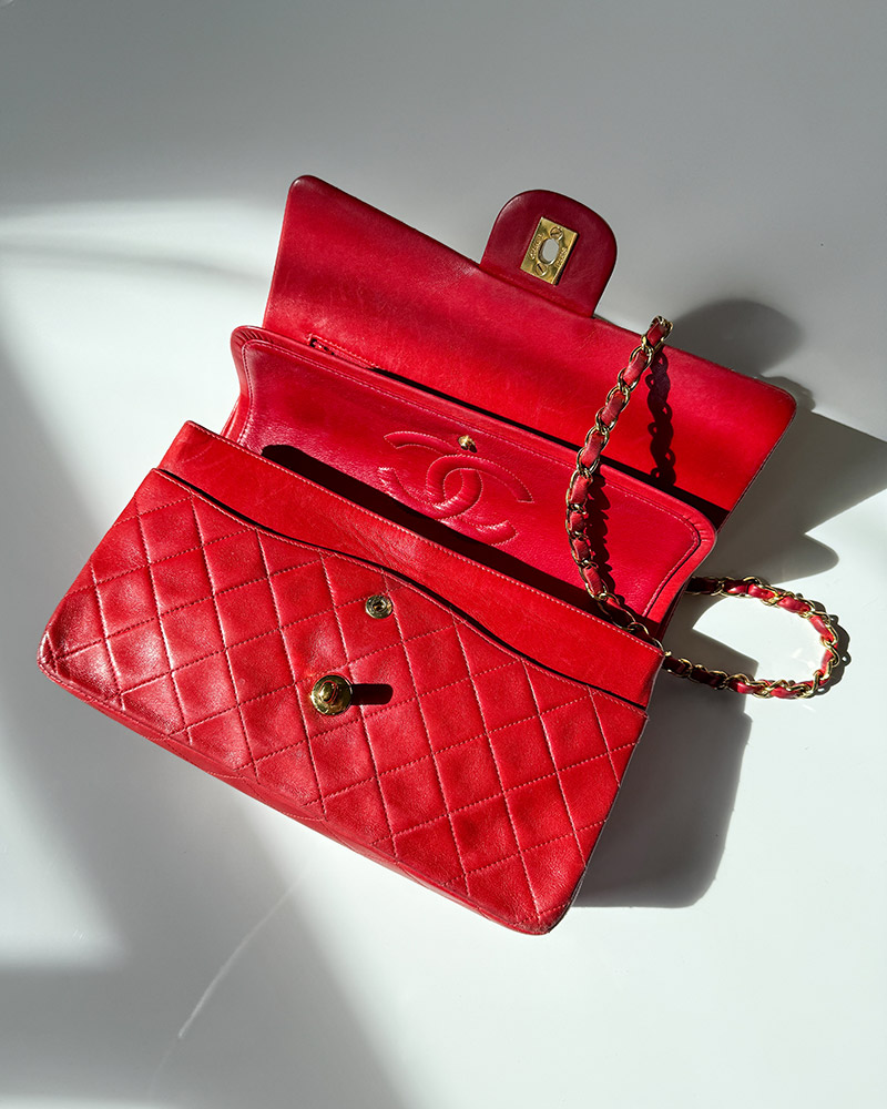 Chanel red classic flap bag