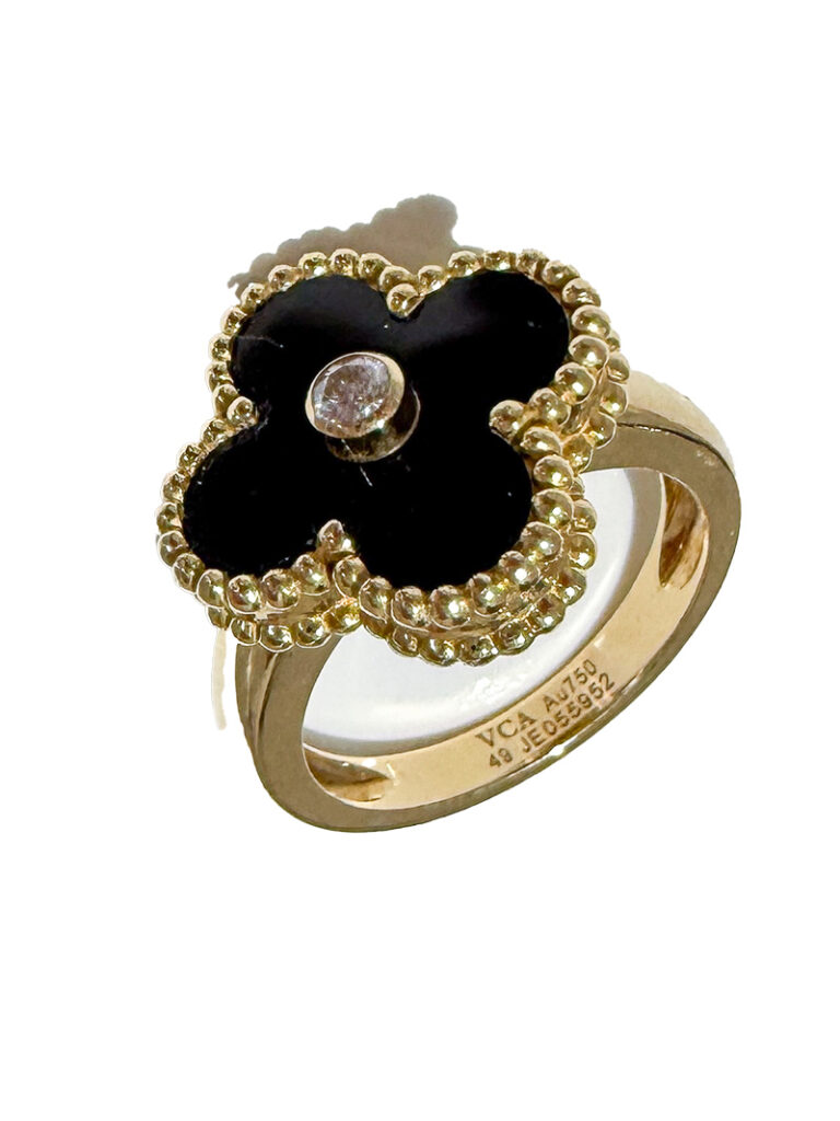 authentic Van Cleef & Arpels Vintage Alhambra ring onyx diamond