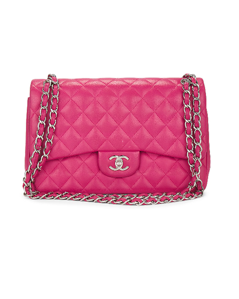 hot pink Chanel Caviar Double Flap Bag