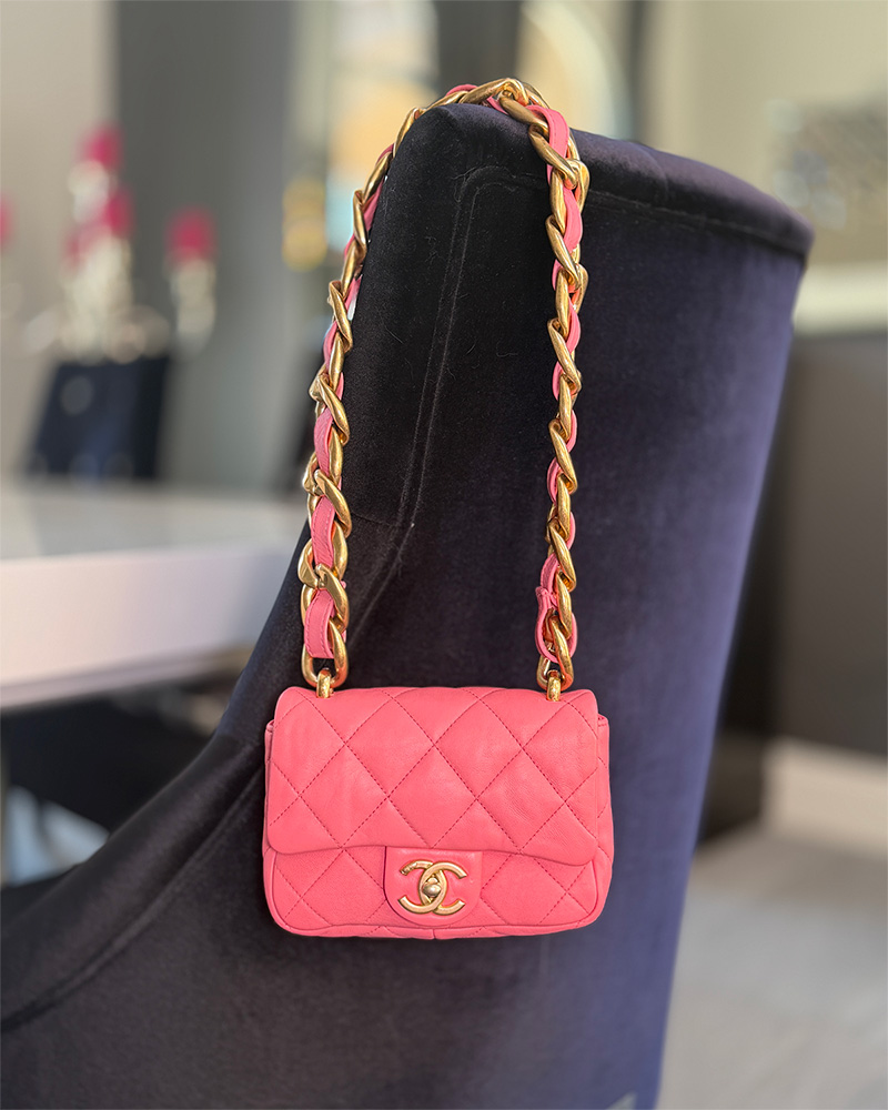 vintage pink chanel bag leather gold chain