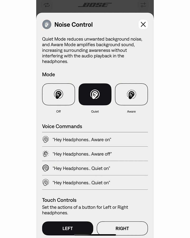 Bose quietcomfort earbuds noise canceling options
